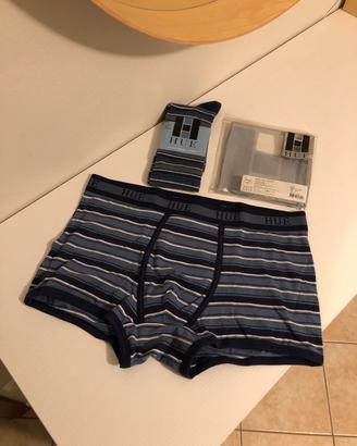 Boxer uomo + calza in coordinato HUE blu a righe