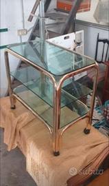 Carrello porta vivande in Ottone e vetro