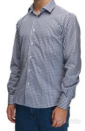 Basile Camicia a quadri cotone blu/bianca 42