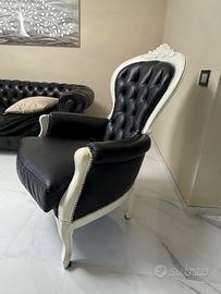 poltrona Bergère Luigi XV in vera pelle