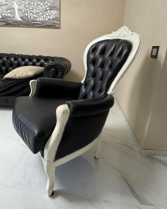 poltrona Bergère Luigi XV in vera pelle