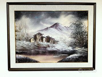 Dipinto ad Olio  firmato "Nevicata Paesaggio Inver