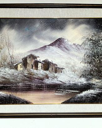 Dipinto ad Olio  firmato "Nevicata Paesaggio Inver