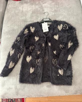 Maglione nero di pelo con cuori oro