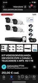 Kit videosorveglianza hikvision 4 camere hd 1tb