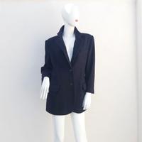 Giacca, blazer, lana  blu, con  pattine. L/XL