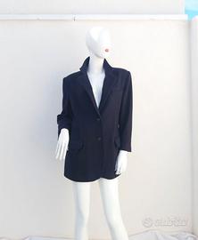 Giacca, blazer, lana  blu, con  pattine. L/XL