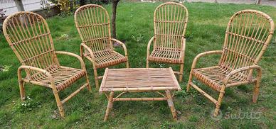 Tavolino + 4 sedie giardino in vimini
