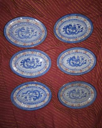 Piatti ovali porcellana cinese dragone blu