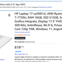 notebook HP ryzen 7 schermo 17,3 pollici nuovo.