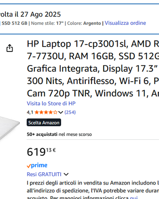notebook HP ryzen 7 schermo 17,3 pollici nuovo.
