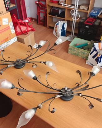 Coppia Lampadari in ferro battuto a 6 bracci