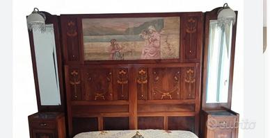 letto liberty epoca fine ottocento. intarsiato 