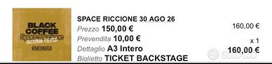 Biglietto Vip Backstage Space Black Coffee