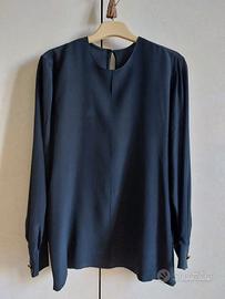 Blusa nera da donna a maniche lunghe in seta 100%