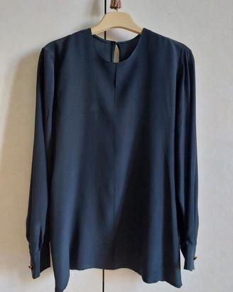Blusa nera da donna a maniche lunghe in seta 100%