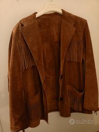 giacca in pelle camosciata con frange