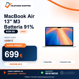 MacBook Air 13" M3 Batteria 91% 8/256 GB