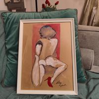 quadro con acquarello nudo di donna