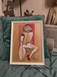 quadro con acquarello nudo di donna