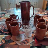 caraffa e bicchieri di terra cotta d'epoca 