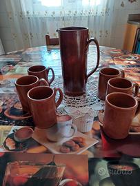 caraffa e bicchieri di terra cotta d'epoca 