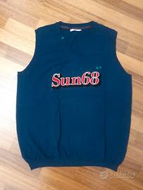 Gilet in Maglia SUN68 Blu Notte con Logo Frontale