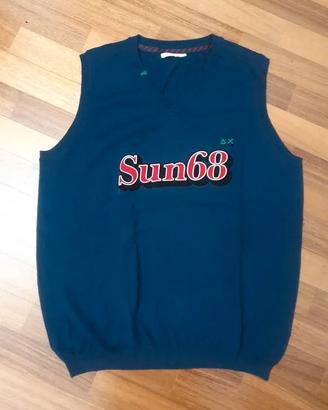 Gilet in Maglia SUN68 Blu Notte con Logo Frontale