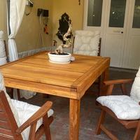 Set tavolo  + 4 sedie,  in legno per esterno