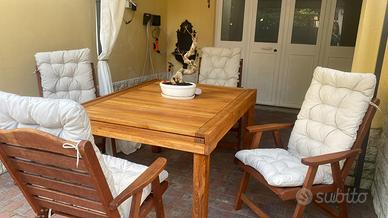 Set tavolo  + 4 sedie,  in legno per esterno