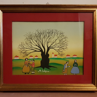 Quadro in stile Naif con cornice dorata e vetro