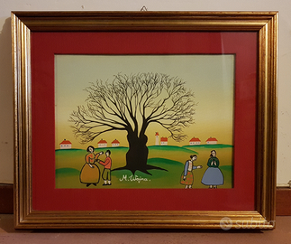 Quadro in stile Naif con cornice dorata e vetro