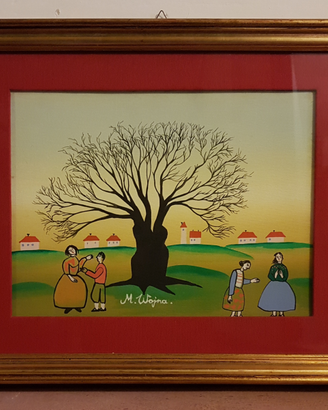 Quadro in stile Naif con cornice dorata e vetro