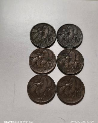 Lotto 6 monete dieci centesimi Ape