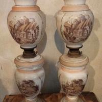 Coppia di lampade da tavolo a olio vintage in porc