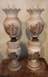 Coppia di lampade da tavolo a olio vintage in porc