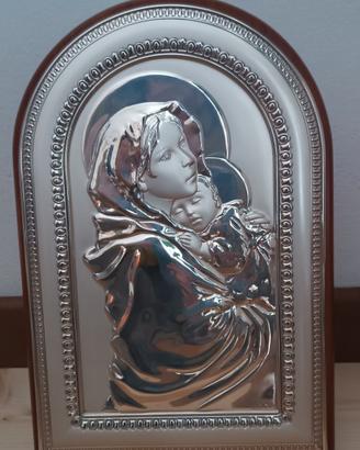 Icona in argento e legno Madonna del Riposo