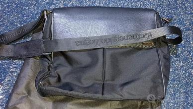 Tracolla Ermenegildo Zegna nera tessuto e pelle