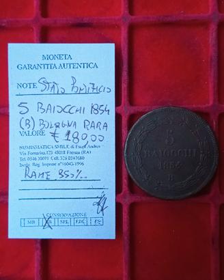 Stato Pontificio 5 Baiocchi Pio IX 1854 Bologna R.