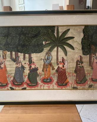 Dipinto indiano Krishna con flauto e gopi
