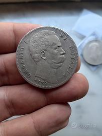 Argento 5 lire 1879 Moneta Regno d'Italia