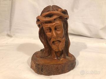 Scultura Legno Gesù Cristo Scolpito A Mano Vintage