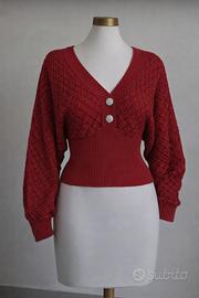 Maglione Corto Rosso- M -Scollo V Elegante-Nuovo