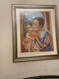 Stampa con Madonna e Gesu bambino dipinta a mano