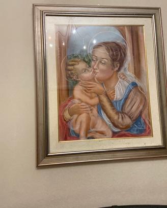 Stampa con Madonna e Gesu bambino dipinta a mano
