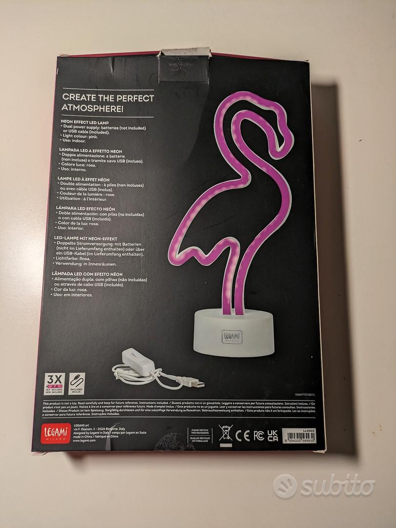 LAMPADA LED FLAMINGO effetto neon ROSA fenicottero IT'S A SIGN con batterie  e cavo usb LEGAMI