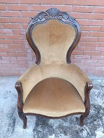 Poltrona trono in legno e velluto
