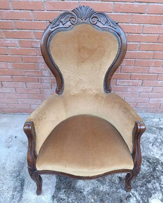 Poltrona trono in legno e velluto