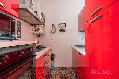Cucina rosso lucida con elettrodomestici