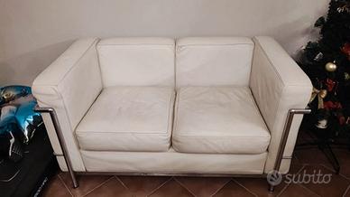 Coppia divani in vera pelle ed acciaio inox